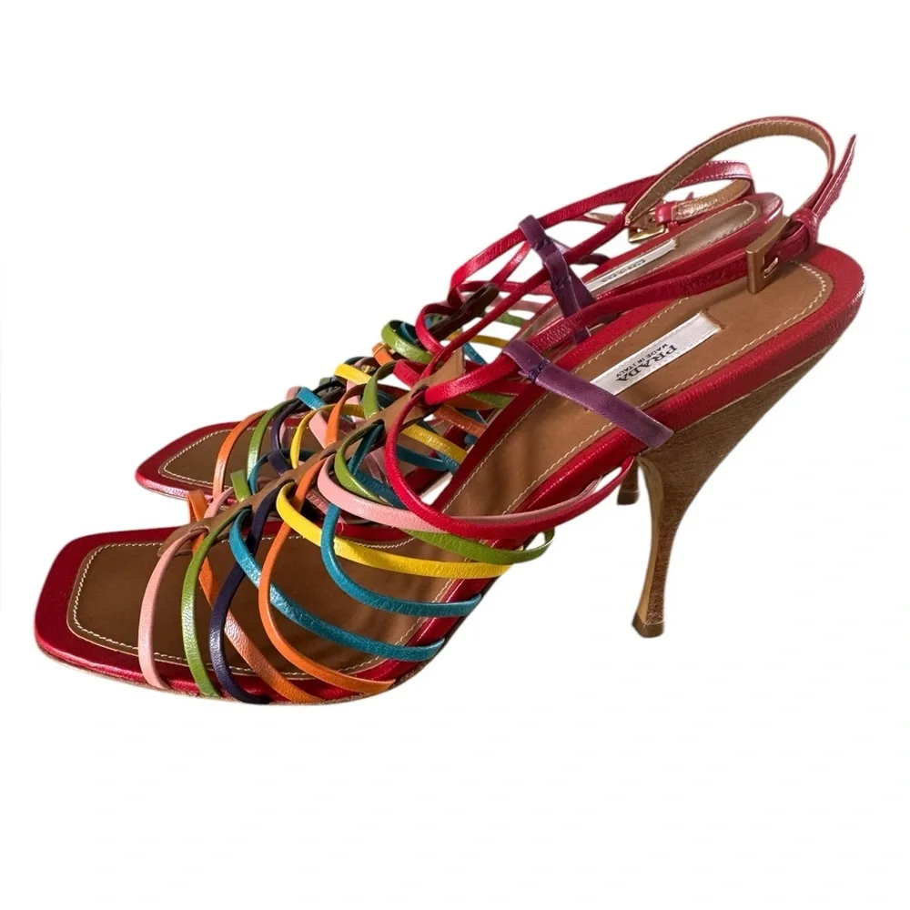 RARE Prada Rainbow Strappy Heels Sandals Vintage - Picture 5 of 8